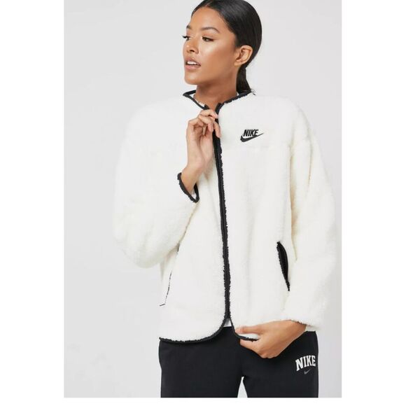 NIKE Women's White Sherpa Fleece Jacket - Picture 1 of 5